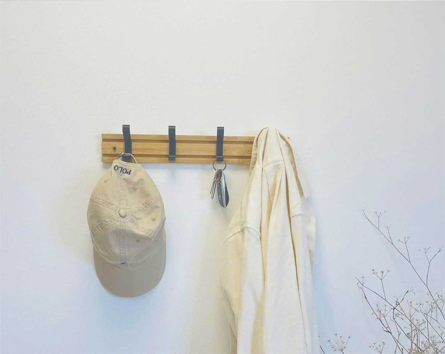 Perchero de Pared Madera Bambu con Ganchos Metal