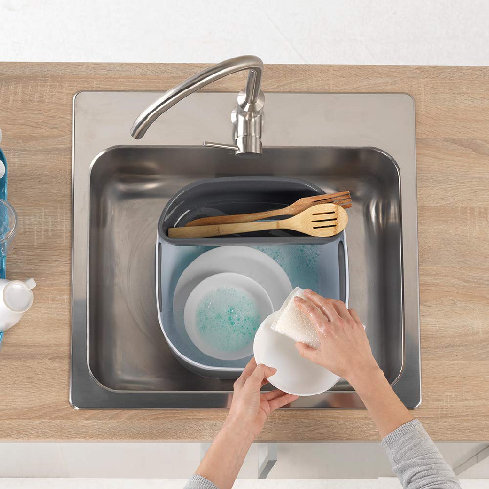 Barreño - Accesorio Multiuso - 31 x 31 x 17, 5 cm - Colección Rengo - 9 litros de Capacidad - Ideal para Hogar, Camper o Coche - Blanco y Gris