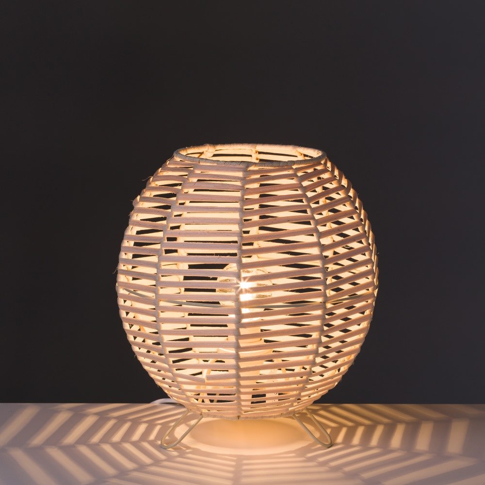 Lámpara de Mesa de Rattan Natural Beige Oriental para salón Sol Naciente