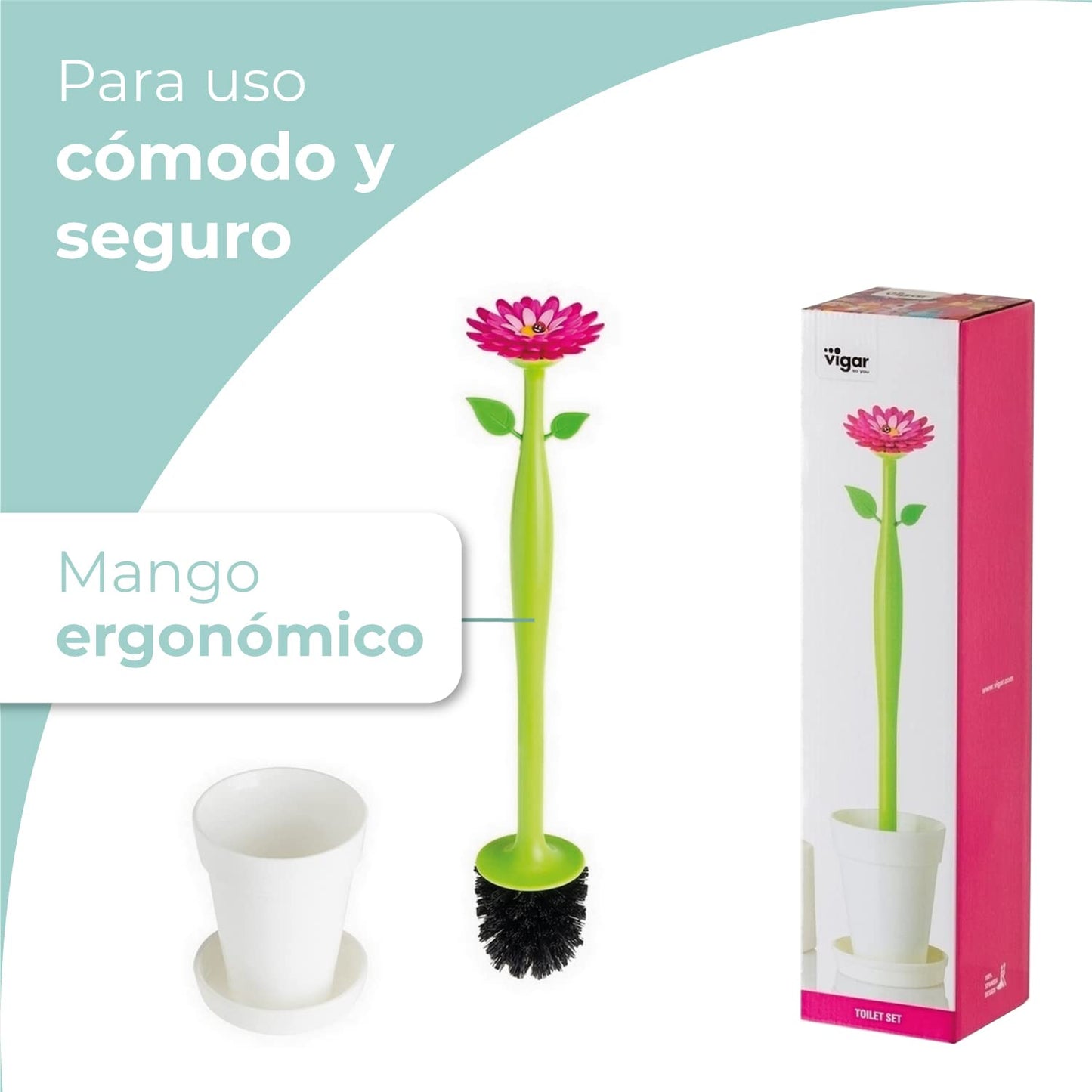 VIGAR Flower Power Escobillero de Baño de Pie, Blanco, 12 X 12 X 43 cm