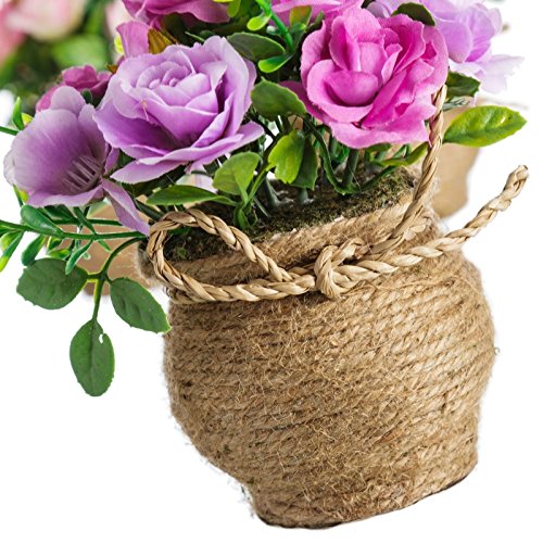 Pack 3 Plantas Artificial Rosa Poliester con Maceta de Cuerda.