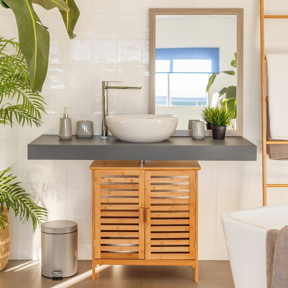 Mueble bajo Lavabo nórdico marrón de bambú para Cuarto de baño Basic