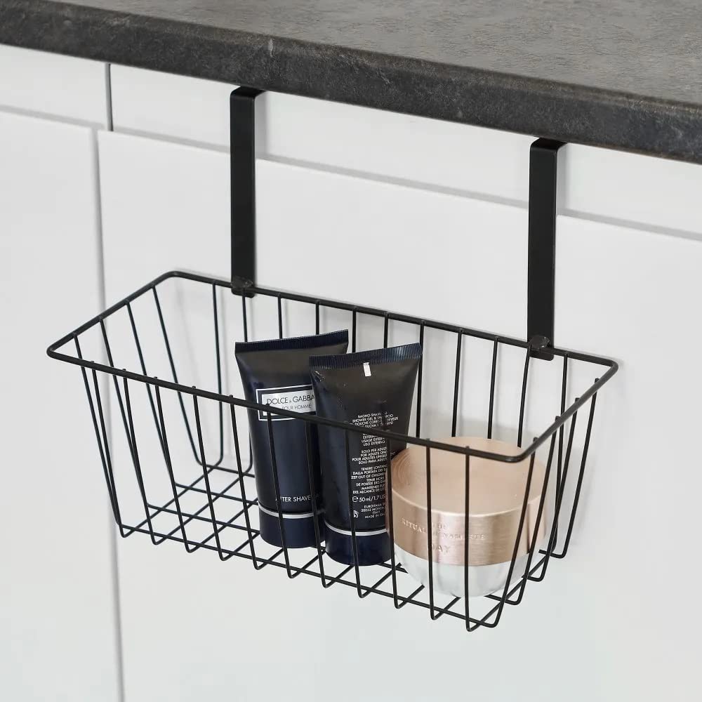 Cesta Colgante con Rejilla Negra de Metal de 28x12x22 cm