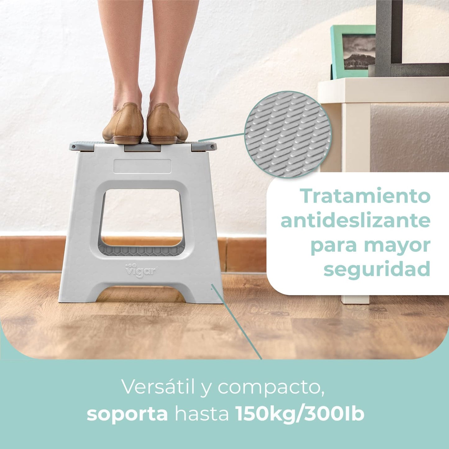 Taburete Plegable - Modelo Compact - 27 cm de Altura - con 80% Plástico Reciclado - Cocina, Baño y Camping - Escalón Peldaño
