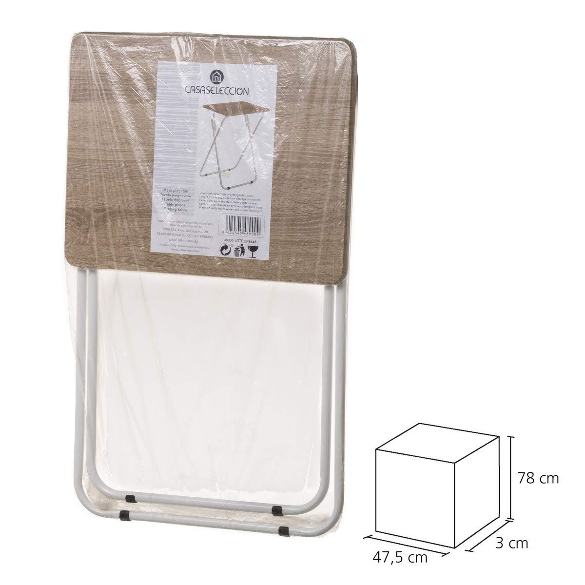 MESA CUADRADA PLEGABLE NATURAL METAL/MDF 47X37.50X65 CM