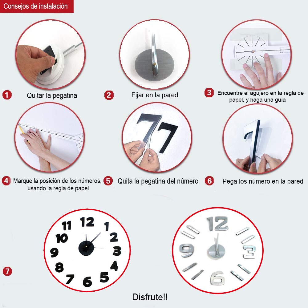Adhesivo Pared Relojes de Chimenea Decoración del hogar Unisex Adulto, 260248 Negro, única