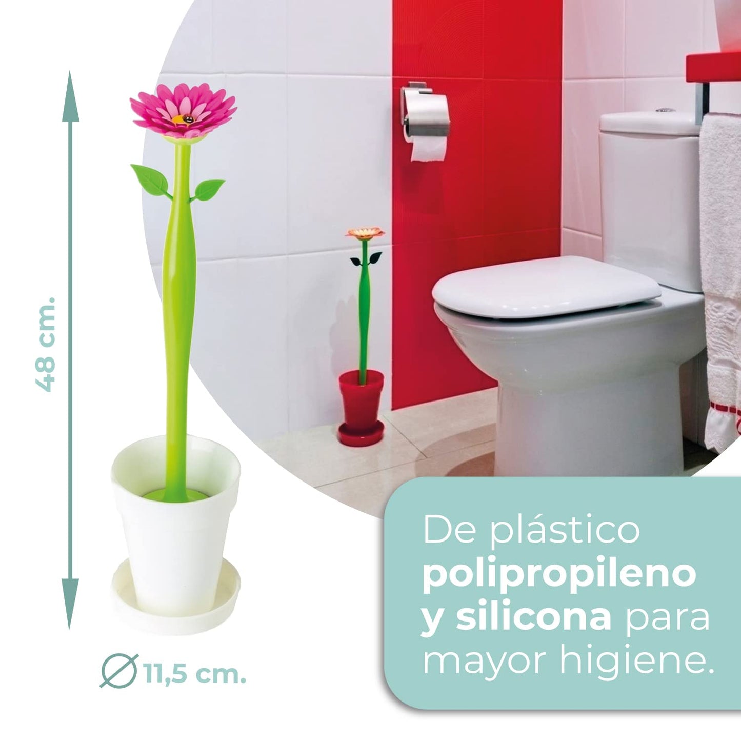 VIGAR Flower Power Escobillero de Baño de Pie, Blanco, 12 X 12 X 43 cm