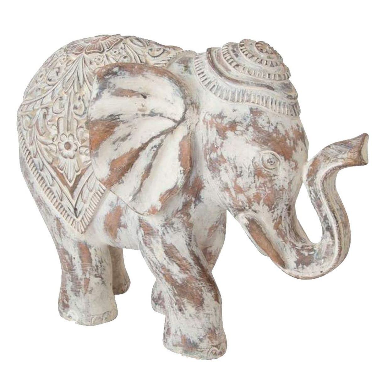 Figura elefante de suerte resina blanco decape 40x17x30 cm .