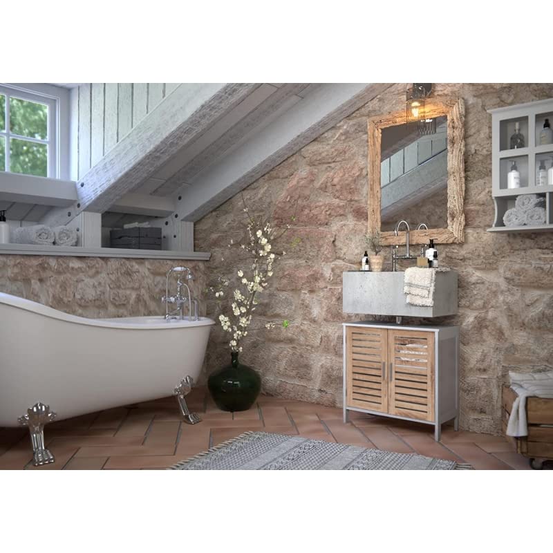 Mueble bajo Lavabo nórdico marrón de bambú para Cuarto de baño Basic
