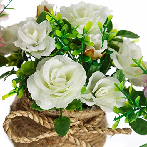 Pack 3 Plantas Artificial Rosa Poliester con Maceta de Cuerda.