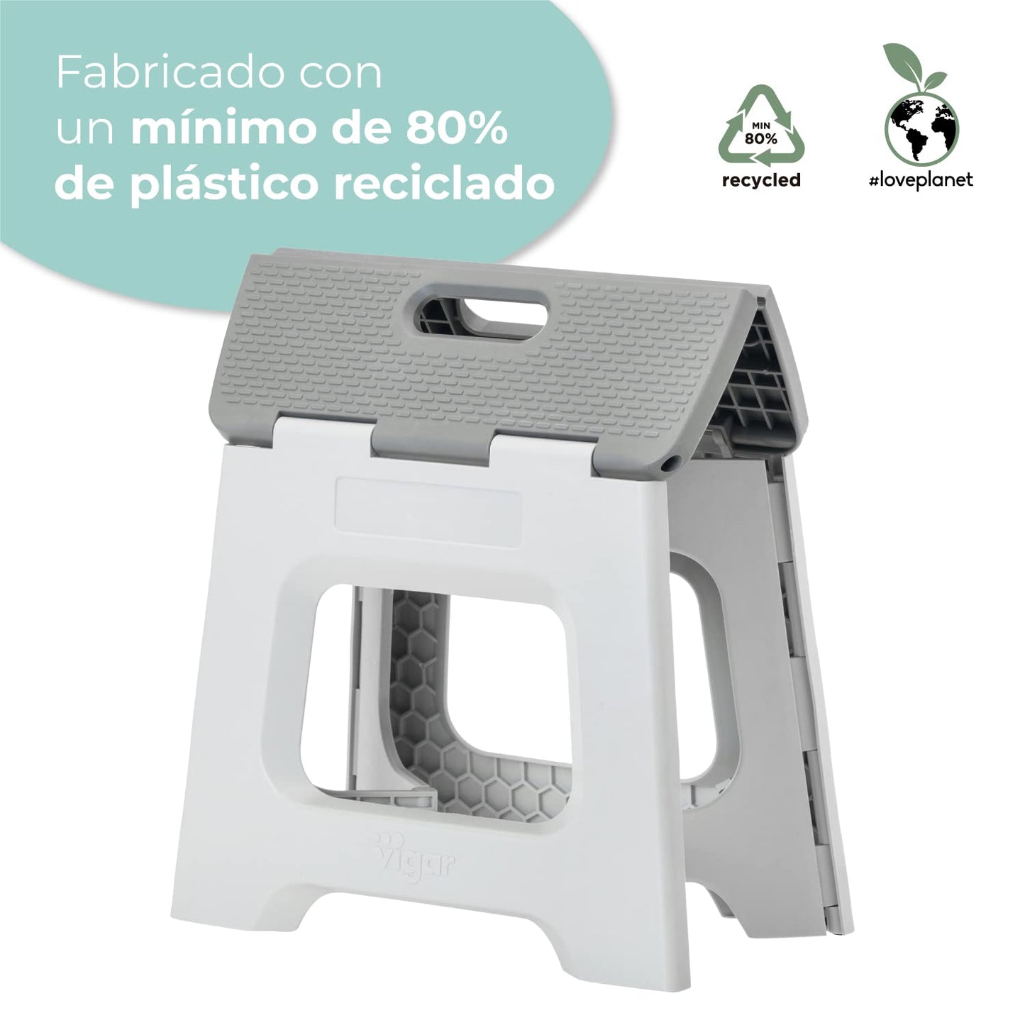 Taburete Plegable - Modelo Compact - 27 cm de Altura - con 80% Plástico Reciclado - Cocina, Baño y Camping - Escalón Peldaño