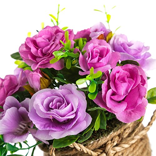 Pack 3 Plantas Artificial Rosa Poliester con Maceta de Cuerda.