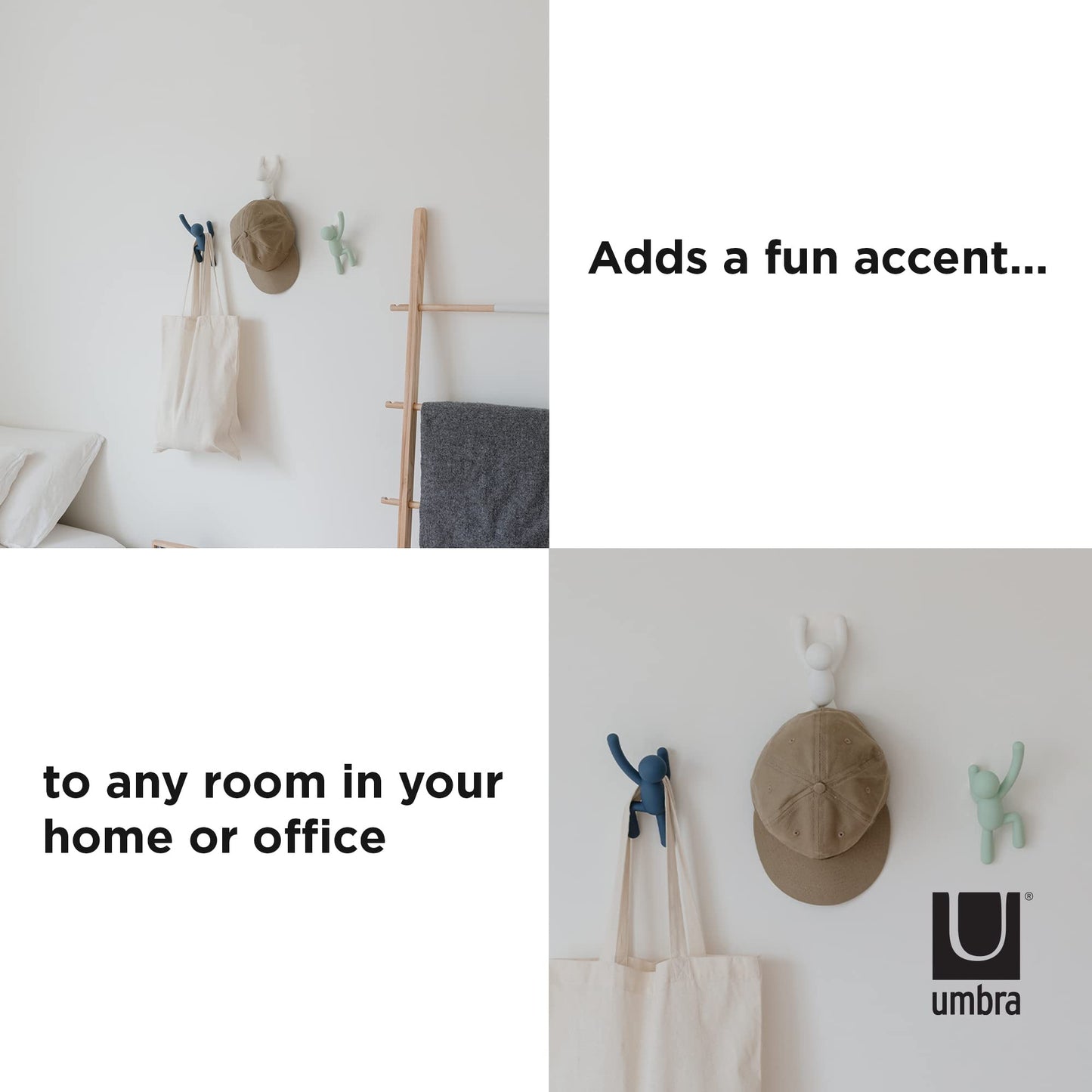 Umbra Buddy Ganchos de pared, juego de 3