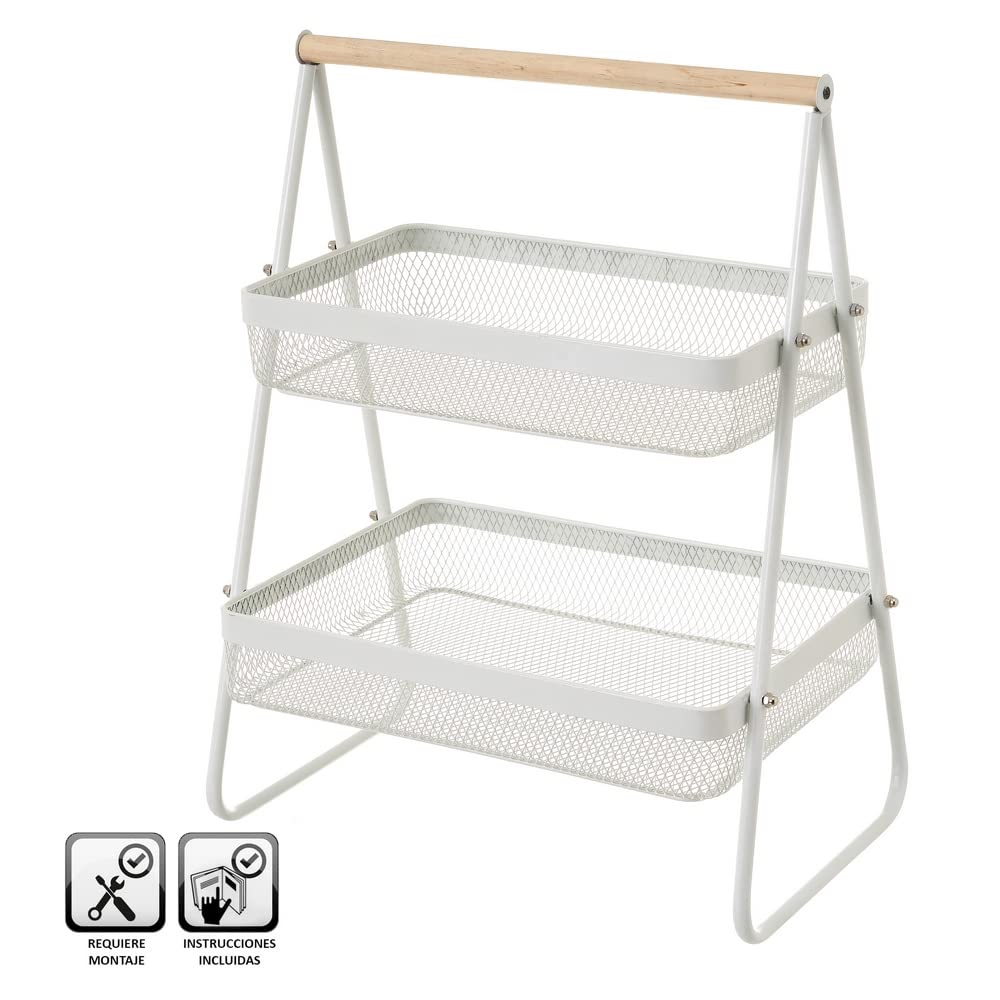 Estantería con 2 cestas de Rejilla de Metal Blanca de 37x25x50 cm
