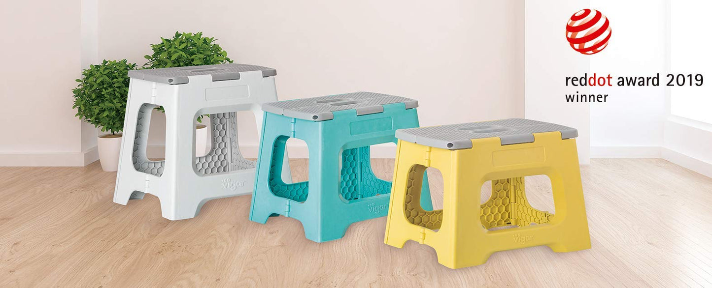Taburete Plegable - Modelo Compact - 32 cm de Altura - con 80% Plástico Reciclado - Cocina, Baño y Camping - Escalón Peldaño