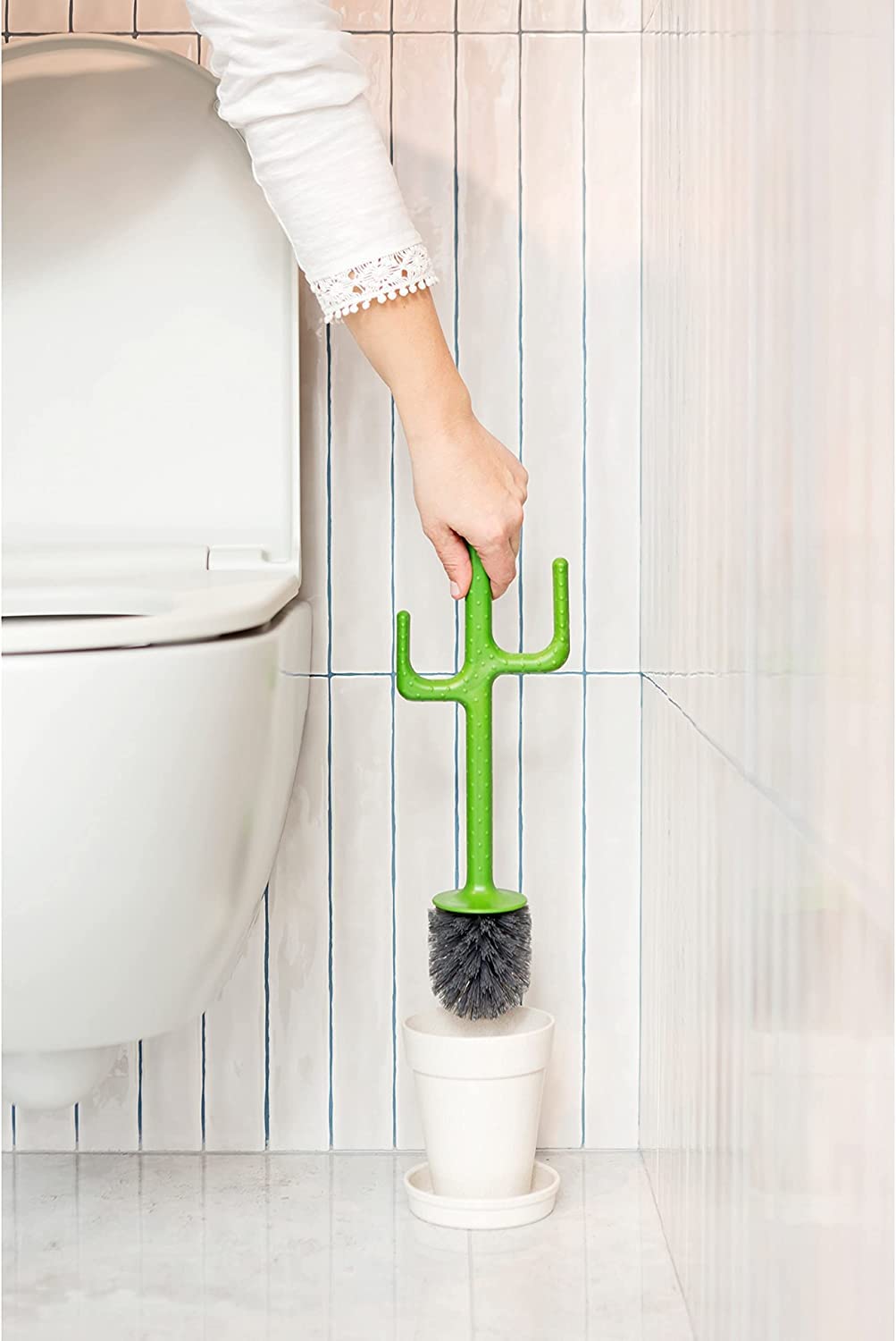 VIGAR Flower Power Escobillero de Baño de Pie, Blanco, 12 X 12 X 43 cm