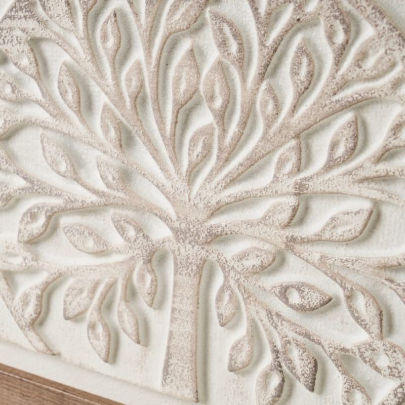 Cuadro cubrecontador con Relieve exótico de Lienzo Blanco y Natural, de 50x6x35 cm