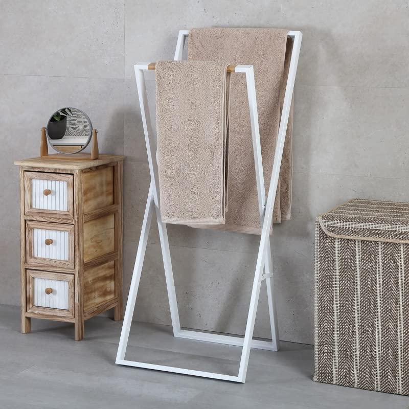 Toallero Metal con Madera bambú Estilo Nordico Plegable