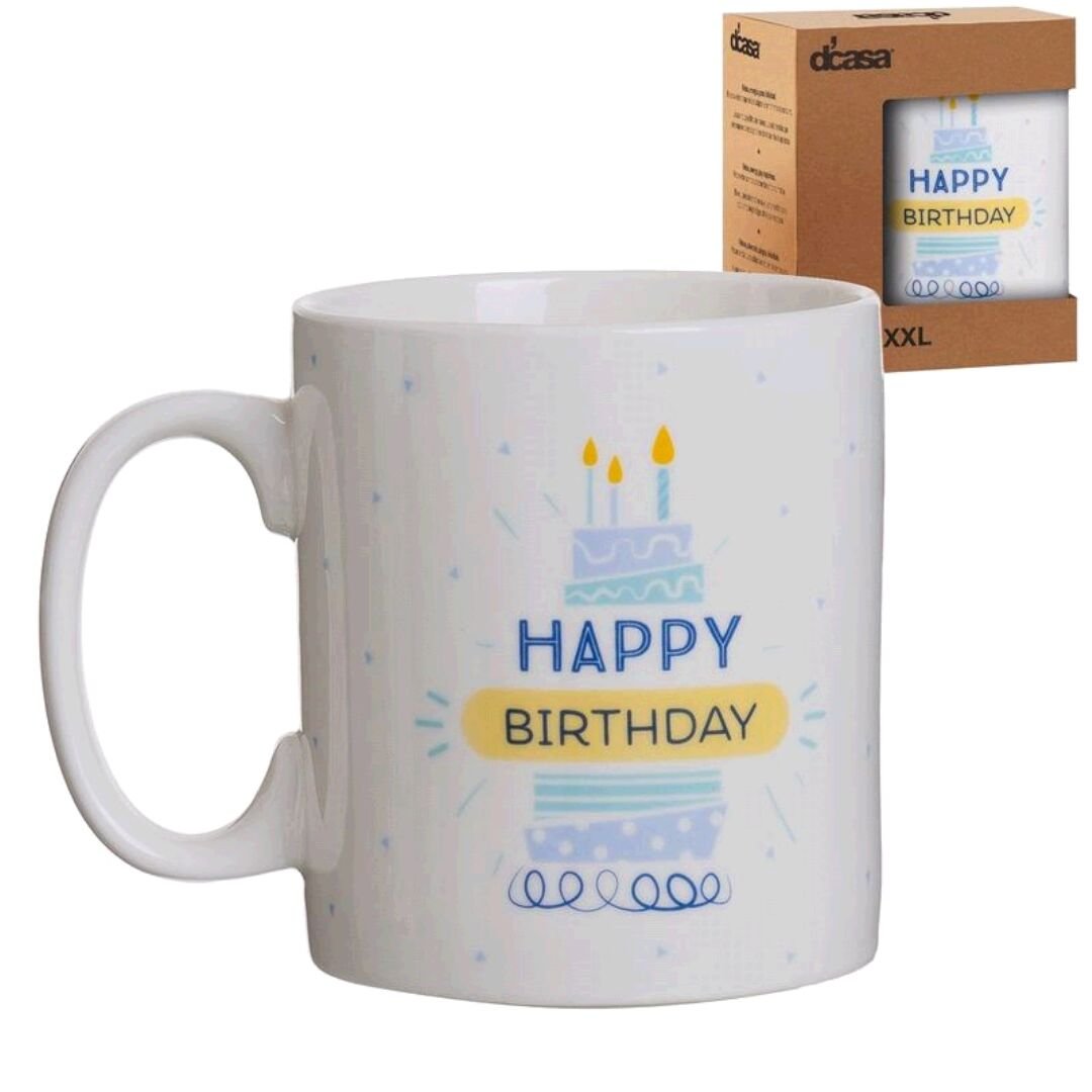 Mug XXL Happy Birthday, Cerámica, Blanco, 13x10x12 cm