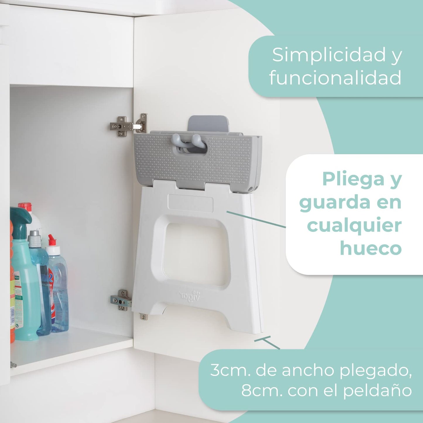 Taburete Plegable - Modelo Compact - 27 cm de Altura - con 80% Plástico Reciclado - Cocina, Baño y Camping - Escalón Peldaño