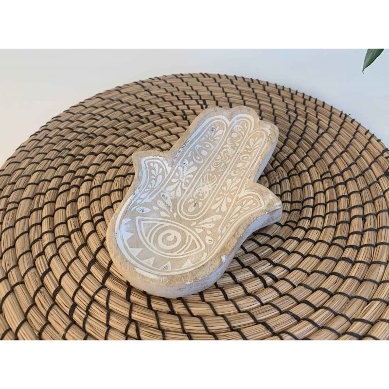 Bandeja vaciabolsillos de Madera Hamsa Mano Fatima Rustico