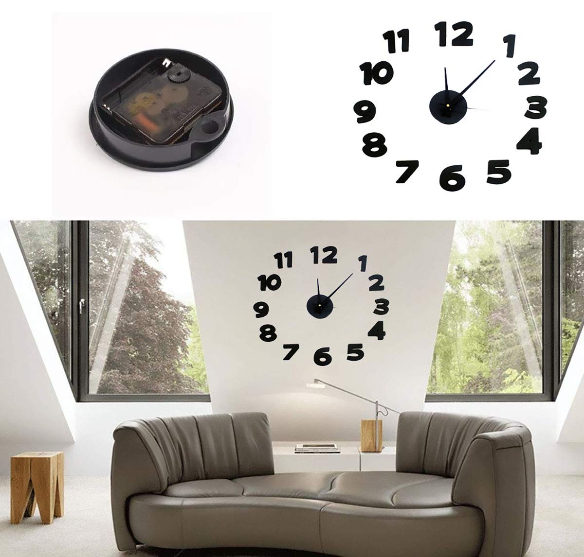 Adhesivo Pared Relojes de Chimenea Decoración del hogar Unisex Adulto, 260248 Negro, única