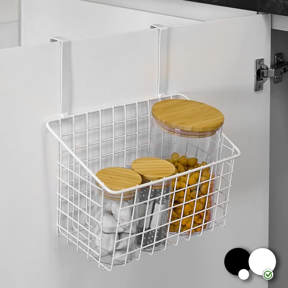Cesta colgante con rejilla blanca de metal de 26x17x28 cm - LOLAhome
