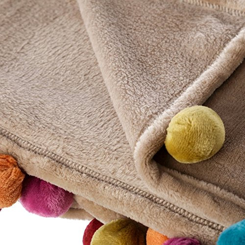 MANTA SOFA MICROFIBRA CON 20 POM POM MULTICOLOR (BEIGE)