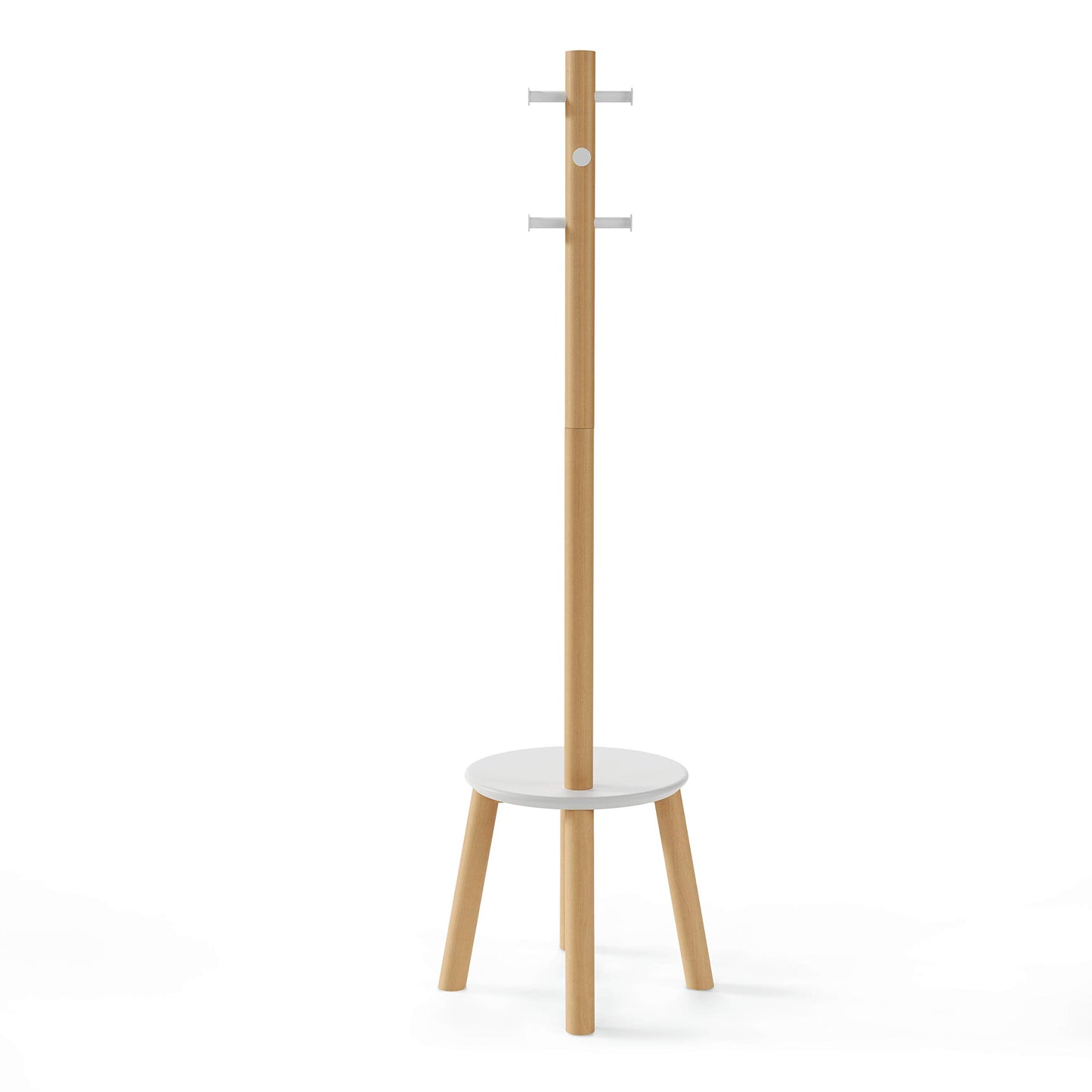 Umbra Pillar Taburete y perchero, Madera de caucho, Blanco/Natural