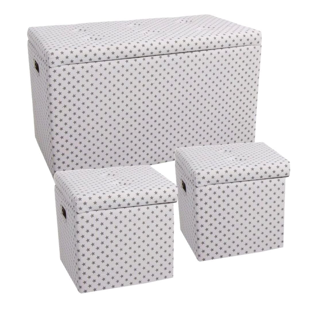 Juego de 3 Puffs banqueta Estrellas Blanco Lino
