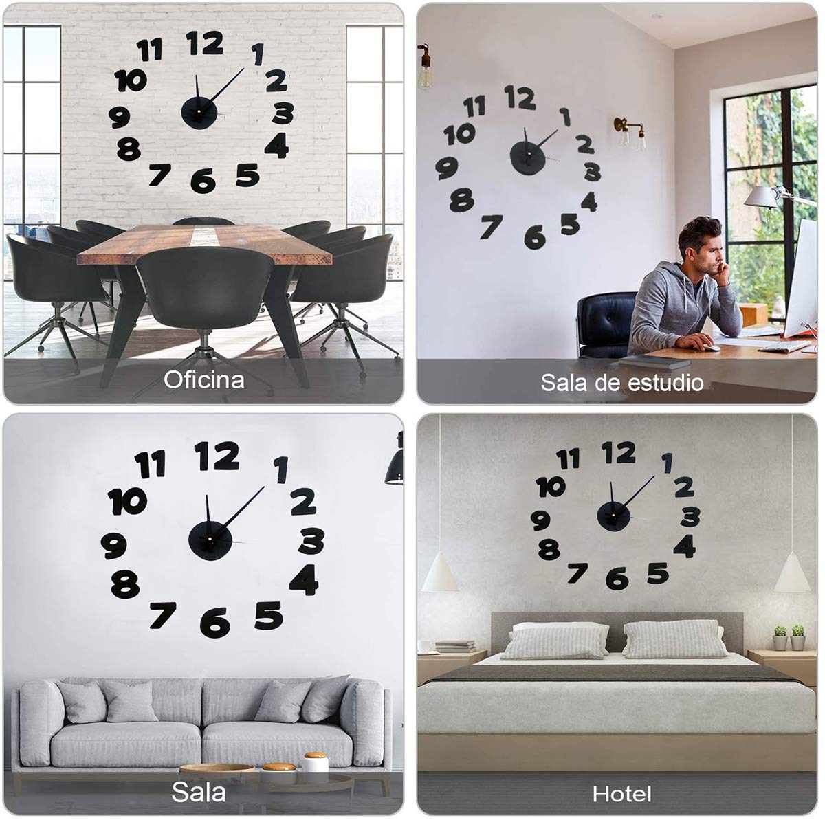 Adhesivo Pared Relojes de Chimenea Decoración del hogar Unisex Adulto, 260248 Negro, única