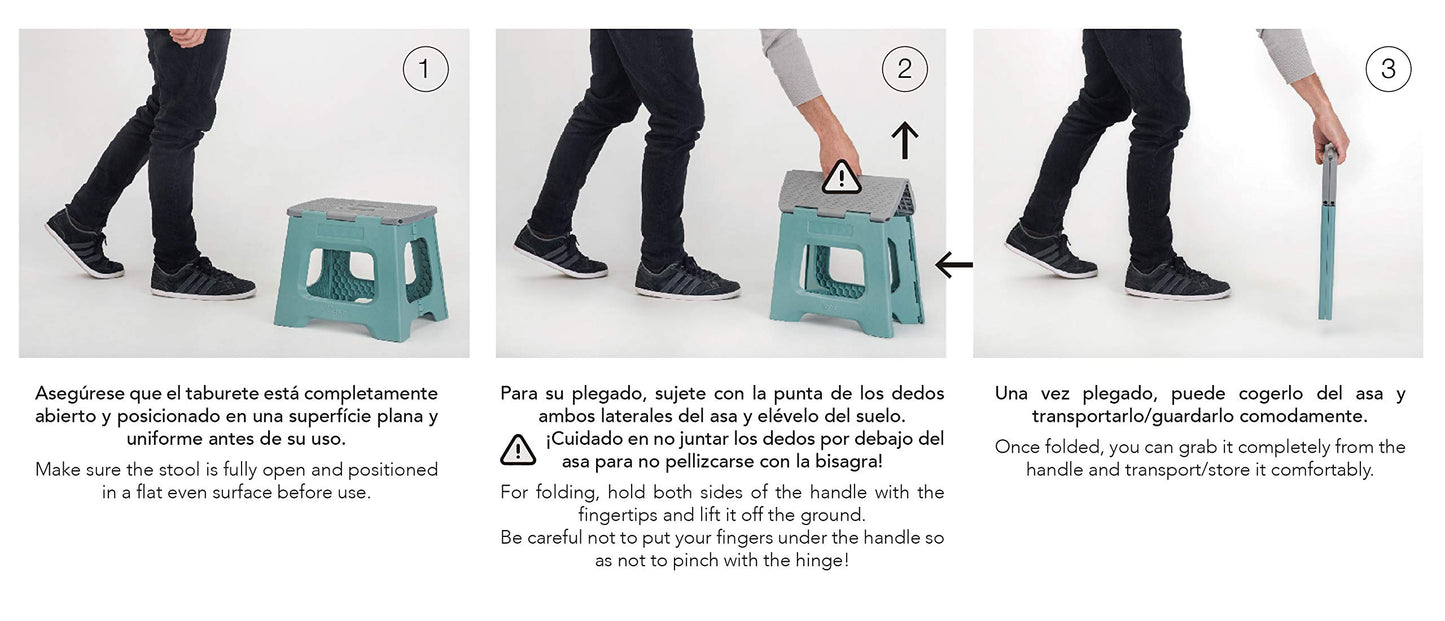 Taburete Plegable - Modelo Compact - 32 cm de Altura - con 80% Plástico Reciclado - Cocina, Baño y Camping - Escalón Peldaño
