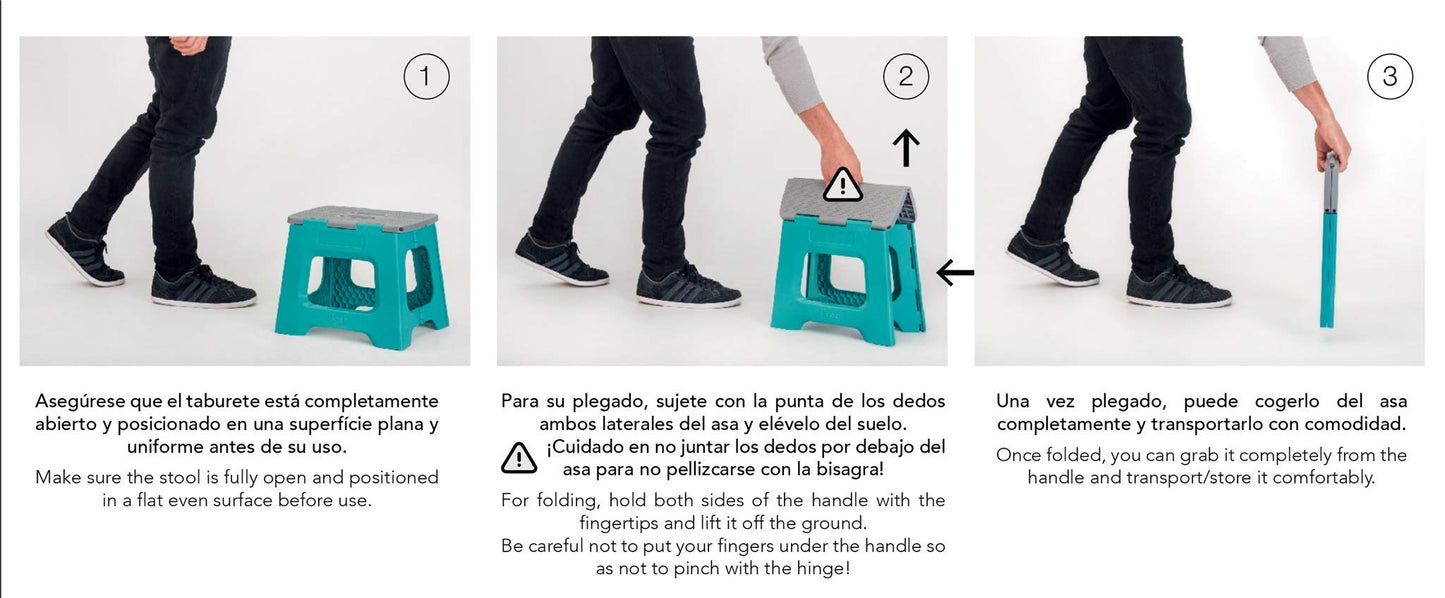 Taburete Plegable - Modelo Compact - 32 cm de Altura - con 80% Plástico Reciclado - Cocina, Baño y Camping - Escalón Peldaño
