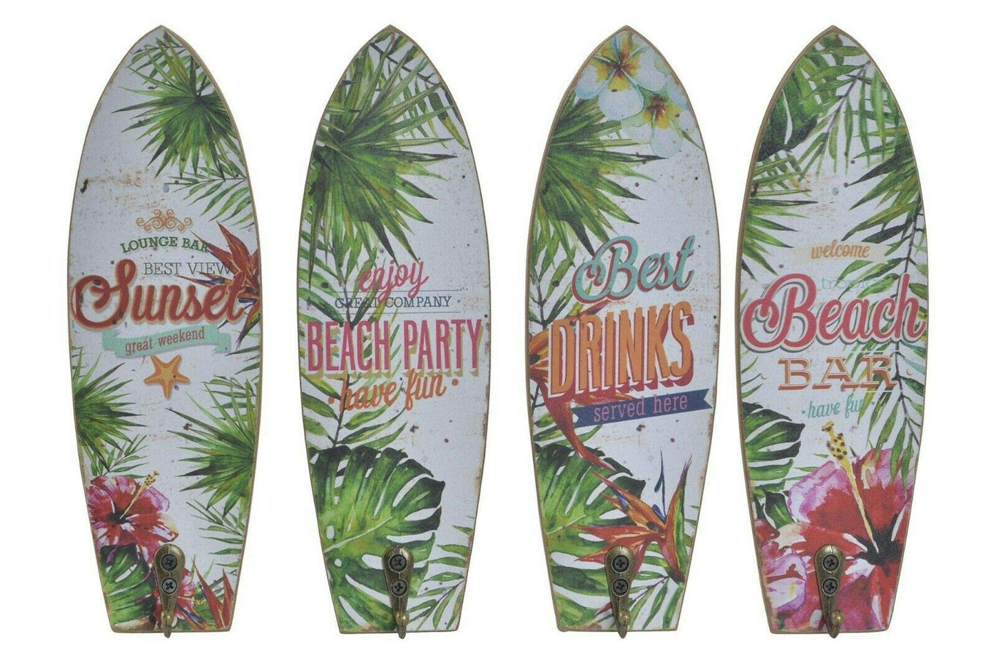 Set 4 Cuadro de Pared Madera Perchero Vintage Tropical 22x7 cm