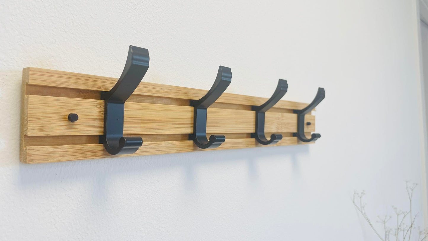 Perchero de Pared Madera Bambu con Ganchos Metal