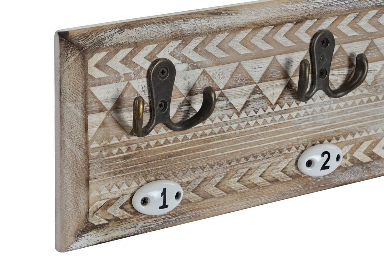 floresencasa Perchero Pared Madera Metal 46X3.5X12 Boho Natural