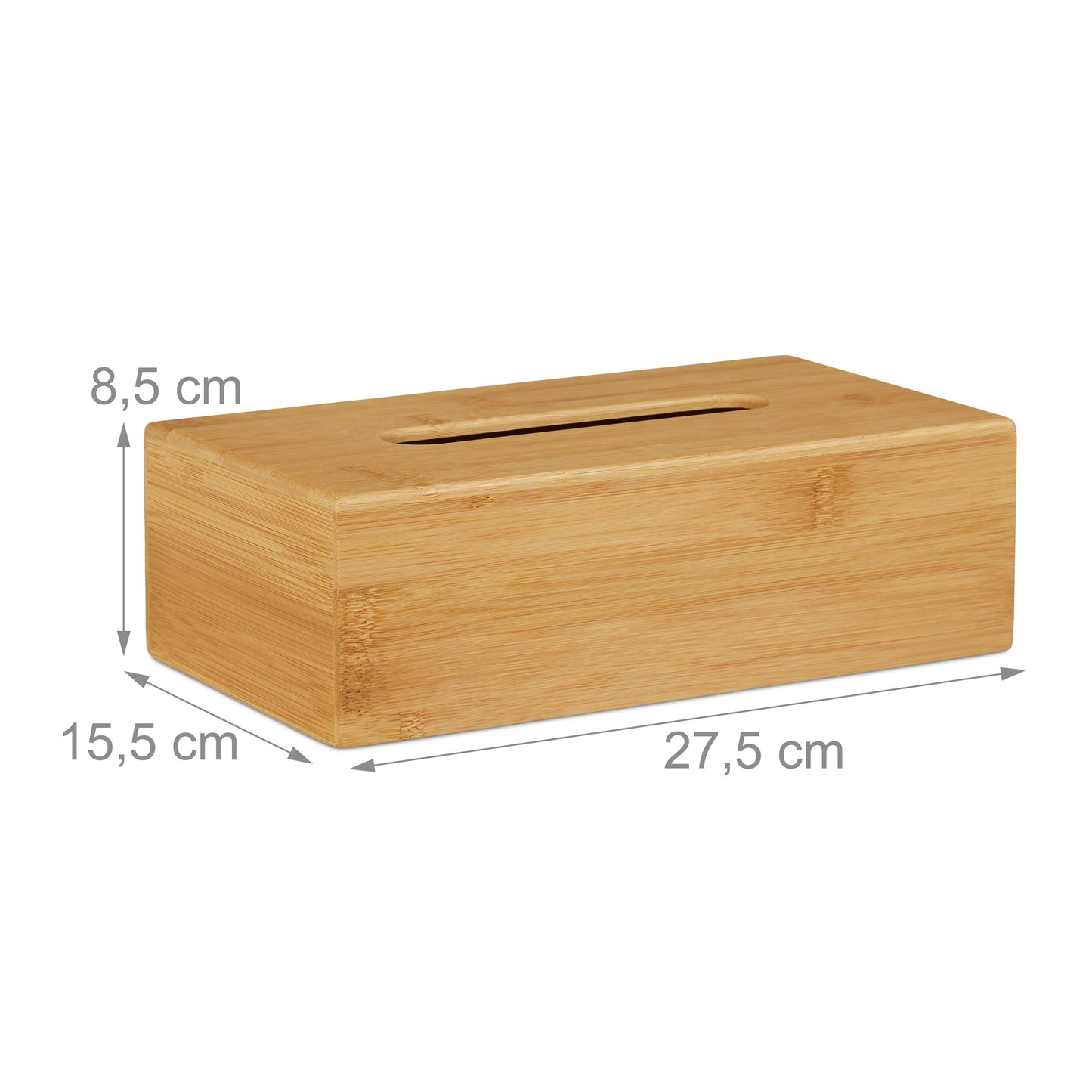 Set 2 Cajas de Bambú para Pañuelos, Dispensador de Toallitas Desmaquillantes, Madera Veteada, 8,5x27,5x15,5 cm, Natural
