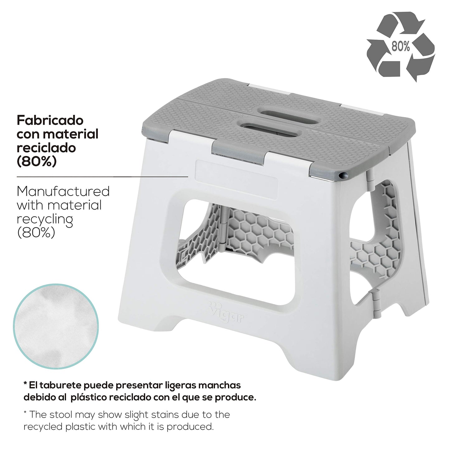 Taburete Plegable - Modelo Compact - 32 cm de Altura - con 80% Plástico Reciclado - Cocina, Baño y Camping - Escalón Peldaño