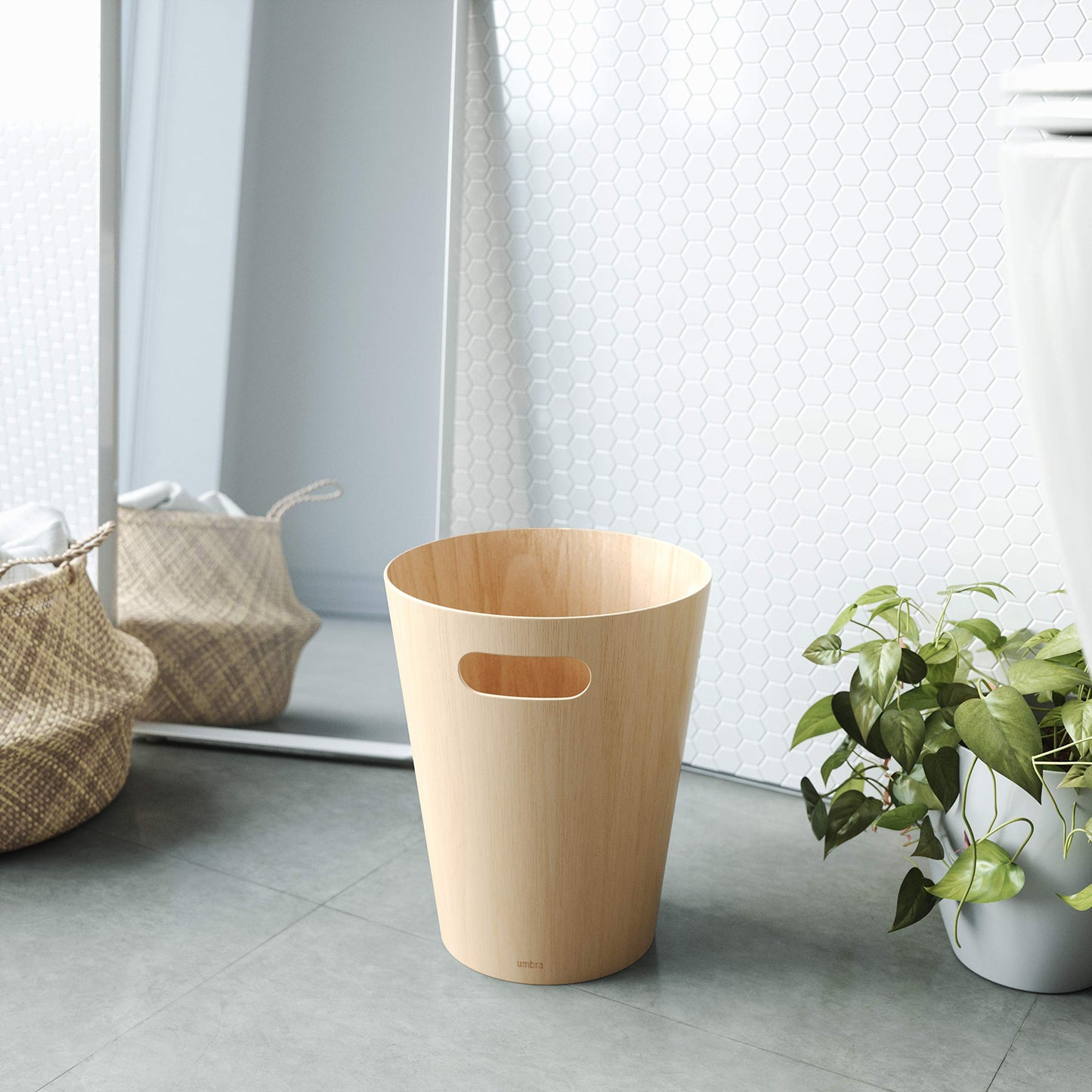 Woodrow Cesto de basura, con capacidad de 7.5 l, Blanco/Natural