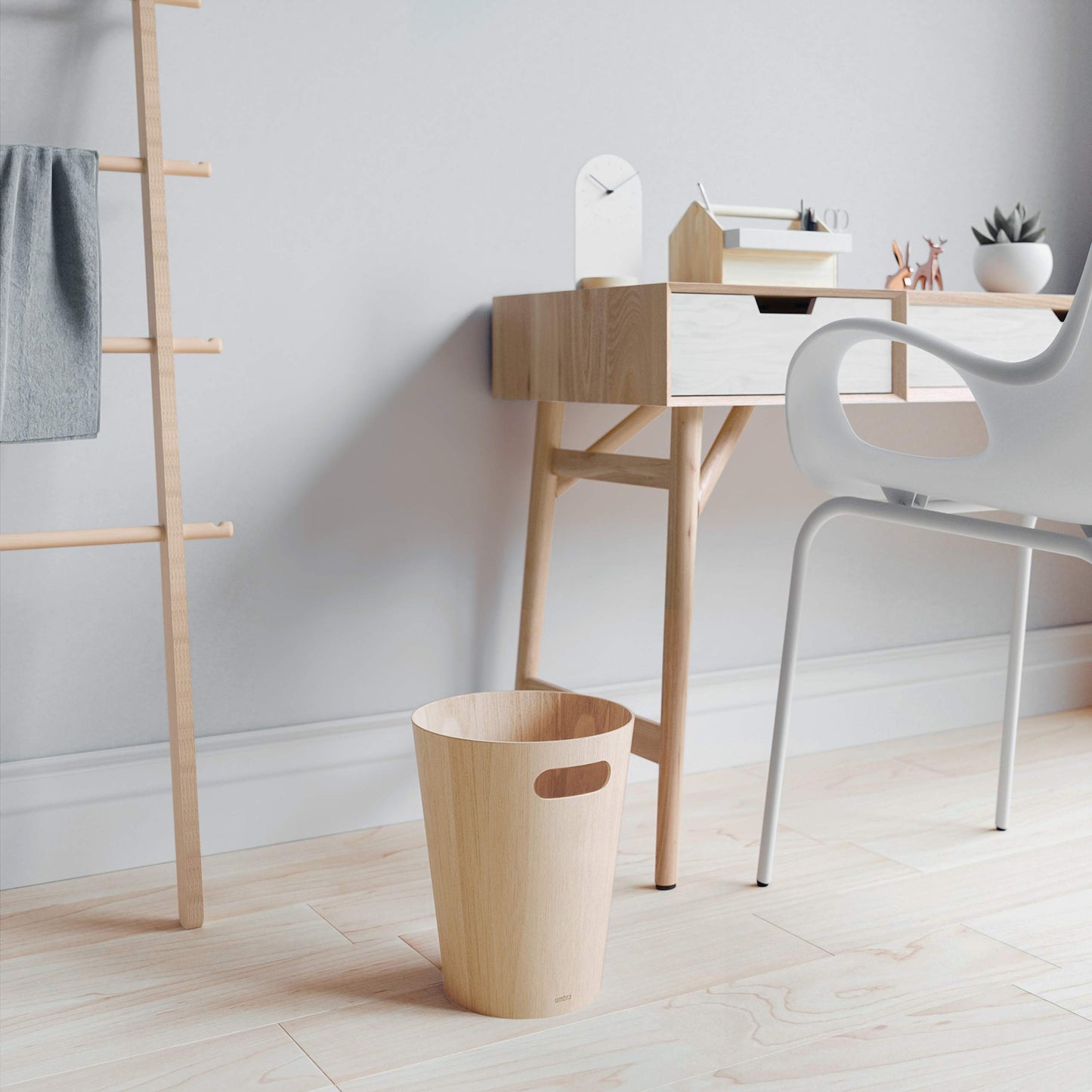 Woodrow Cesto de basura, con capacidad de 7.5 l, Blanco/Natural