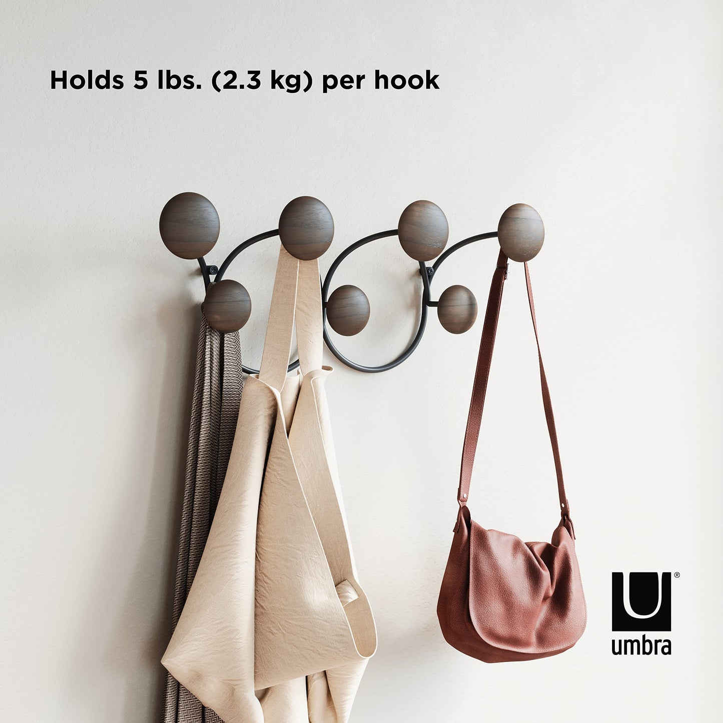 Dotsy Gancho, Madera y Metal, Negro/Noce, 7 Haken