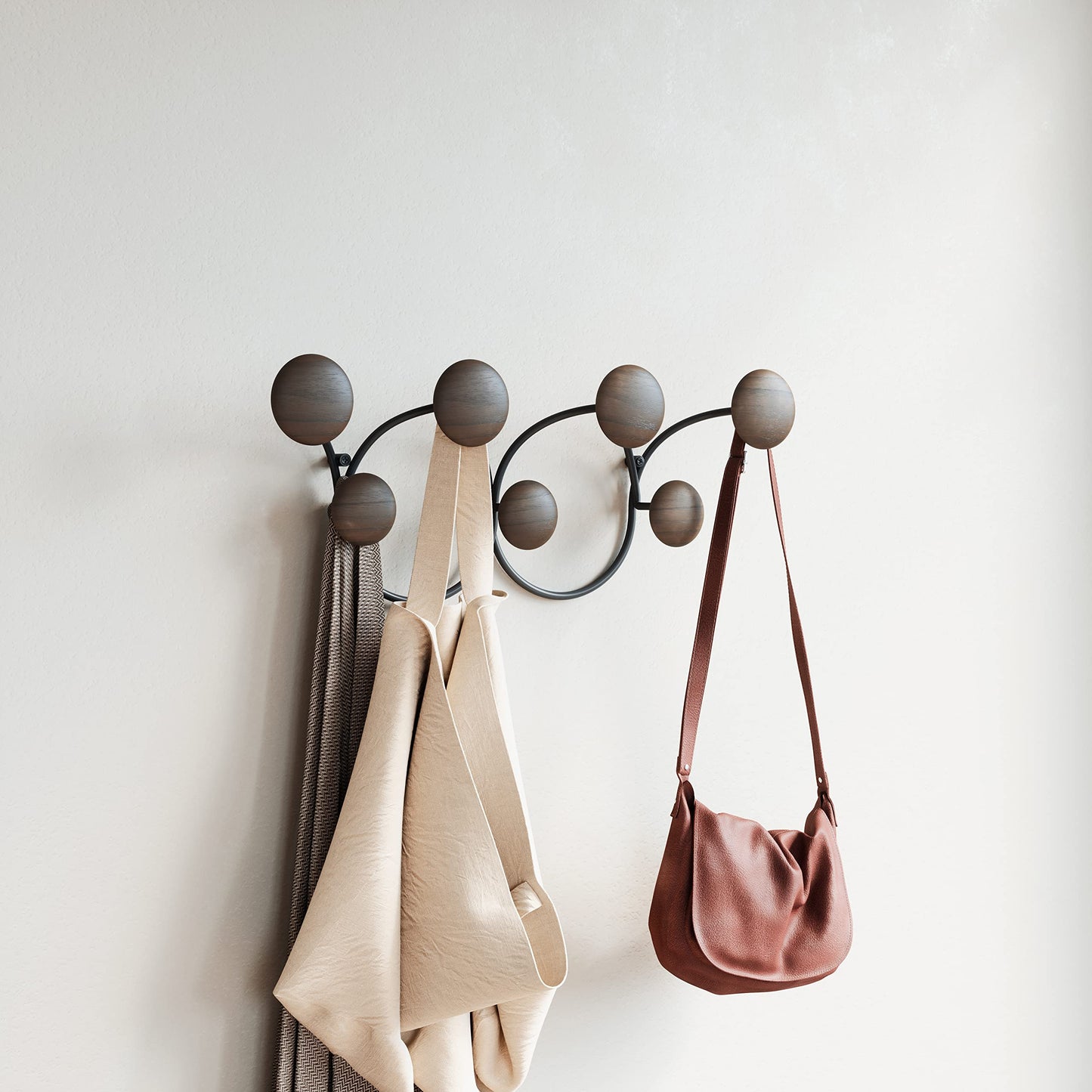 Dotsy Gancho, Madera y Metal, Negro/Noce, 7 Haken