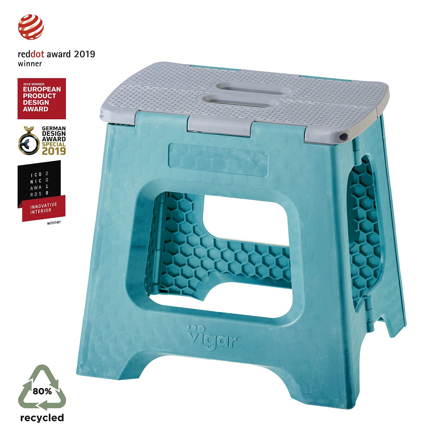 Taburete Plegable - Modelo Compact - 32 cm de Altura - con 80% Plástico Reciclado - Cocina, Baño y Camping - Escalón Peldaño