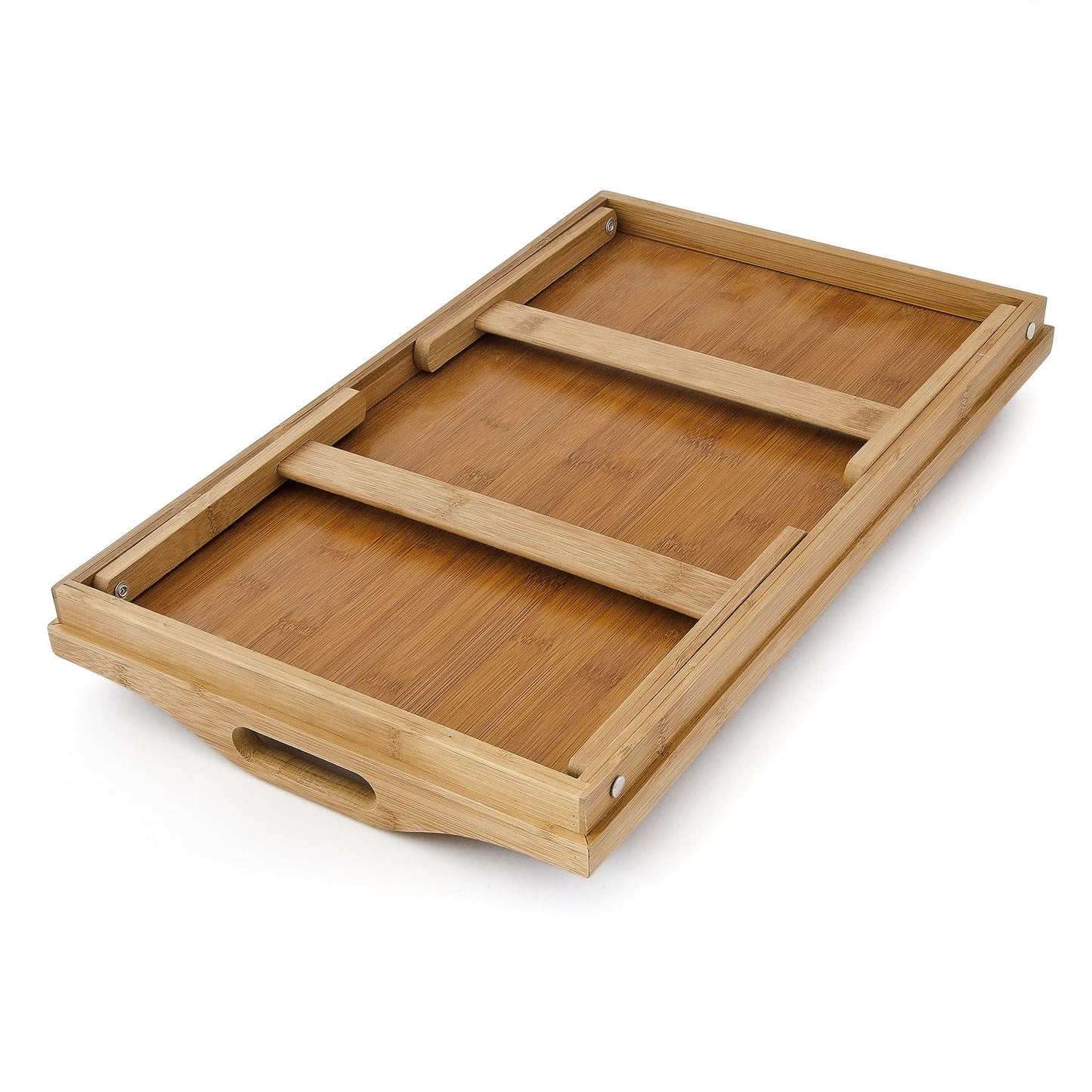 Relaxdays Betttablett Bambus H x B x T: ca. 21,5 x 47 x 27cm Betttisch mit klappbaren Beinen Serviertablett für Frühstück als Beistelltisch und Knietisch mit Griffen pflegeleicht und abwaschbar, natur