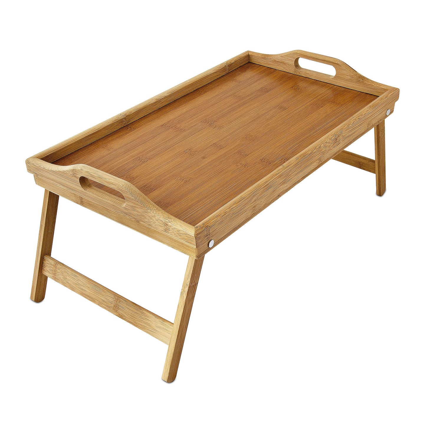 Relaxdays Betttablett Bambus H x B x T: ca. 21,5 x 47 x 27cm Betttisch mit klappbaren Beinen Serviertablett für Frühstück als Beistelltisch und Knietisch mit Griffen pflegeleicht und abwaschbar, natur