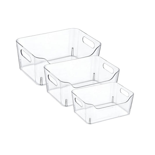 DAMDAM GO Organizador Transparente, Cubetas de Plástico para Organizar, Cajas de Almacenaje con Asas