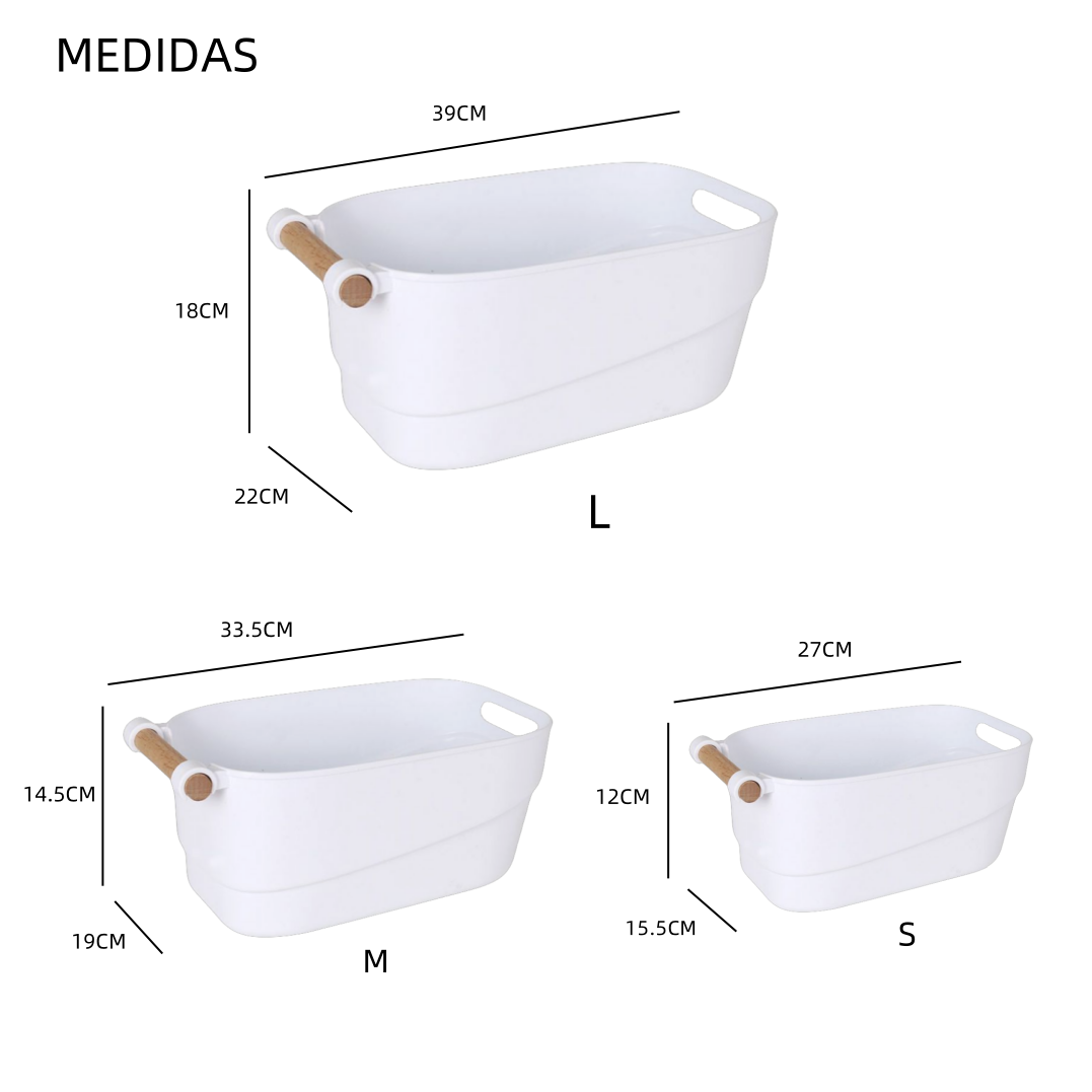 DAMDAM GO Juego de Cestas de Plástico, Cajas Organizadoras con Asa, Cesta de Ordenación para Cocina, Baño, Armario, Color Blanco