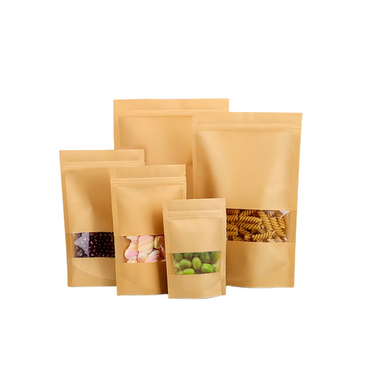 Bolsa de Papel Kraft Con Ventana,Bolsas Ziplock Reutilizables, Bolsas Papel A Prueba de Humedad, Bolsas de Papel Para Té, Dulces, Semillas, Frutos Secos