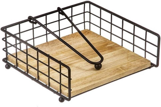 Servilletero Madera Metal Negro para Cocina 19 x 19 x 7 cm
