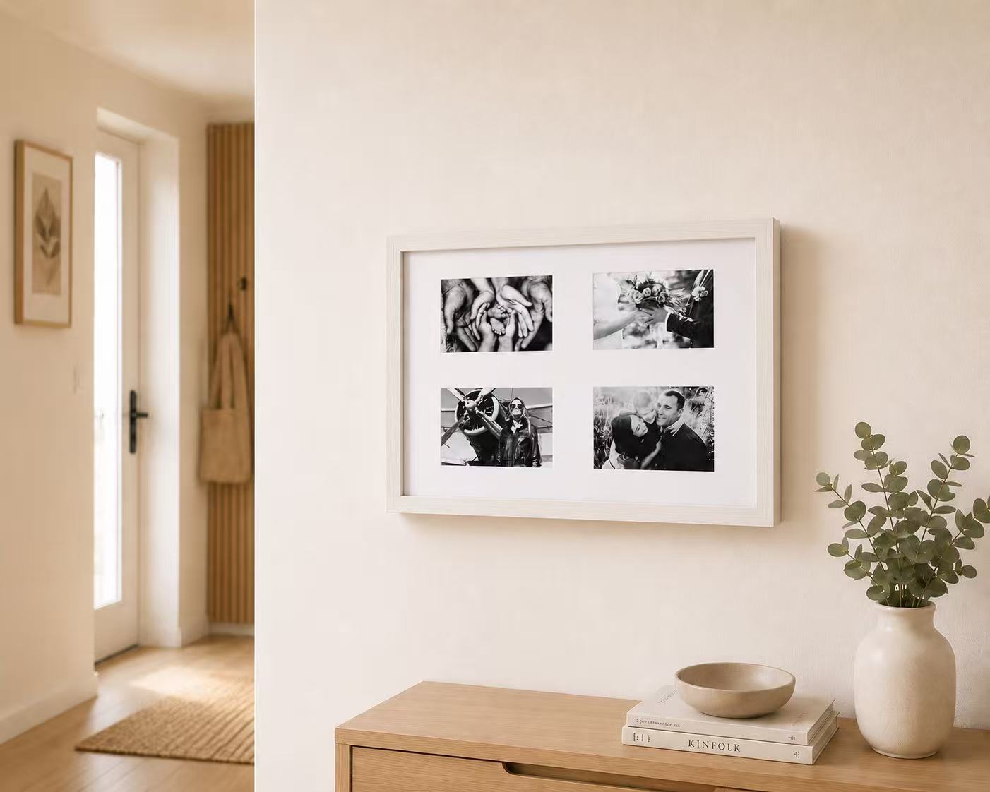 Tapa Contador de Luz con Marco para 4 Fotos, Estilo Nórdico, Cubre Cuadro Eléctrico, 48 × 32 cm
